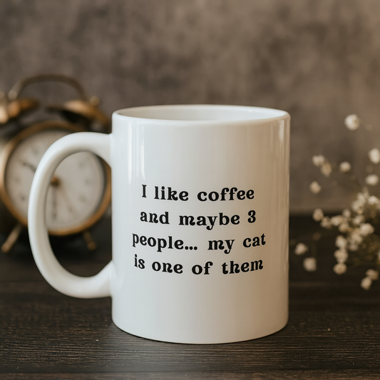 I like coffee and maybe 3 people.. my cat is one of them mug 11oz